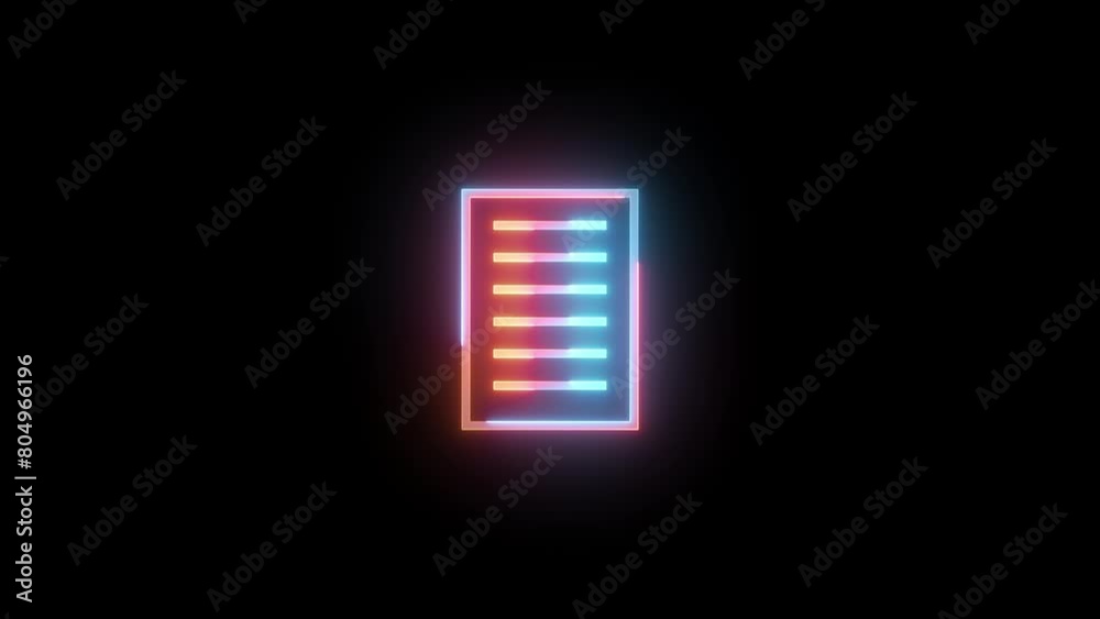 Neon page paper icon brown cyan color glowing animated black background Neon page paper icon brown cyan color glowing animated black background