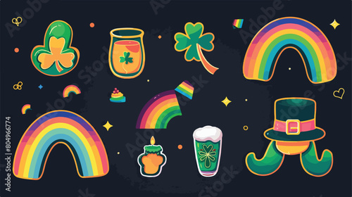 Happy stylee patricks day label with rainbow icons Vector