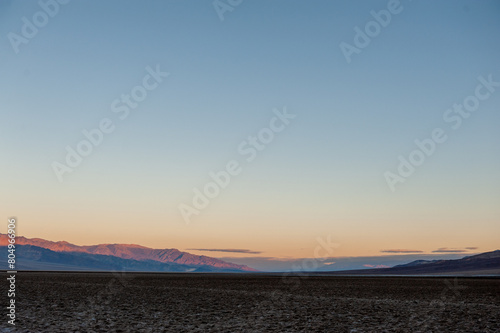 Landscape shot of the Badwater area in Death Valley  Ca.  around sunrise.