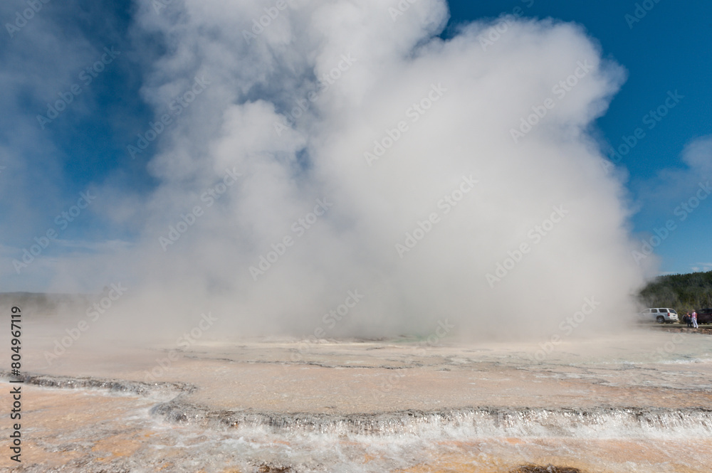 Eruption of the Great Fountain Geyser in Yellowstone National park.