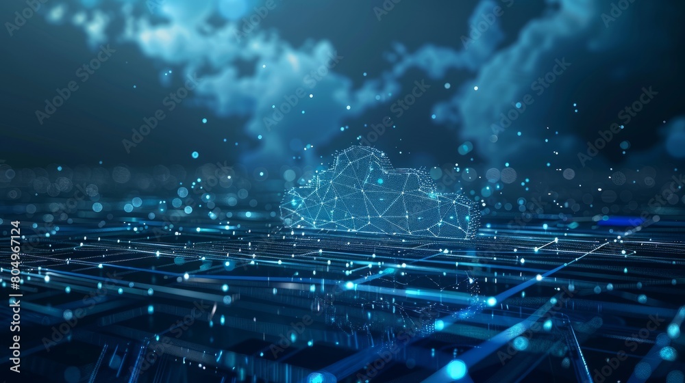 Obraz premium Cloud computing concept background. Digital data processing in the virtual cloud abstract background