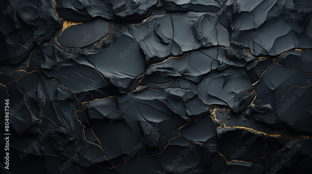 Fototapeta premium Seamless Painted Black Color With Gold Veins Rough Rock Stone Texture Background