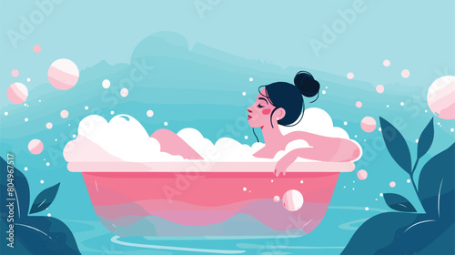 Woman taking a bath tub Vector illustration. Vector style