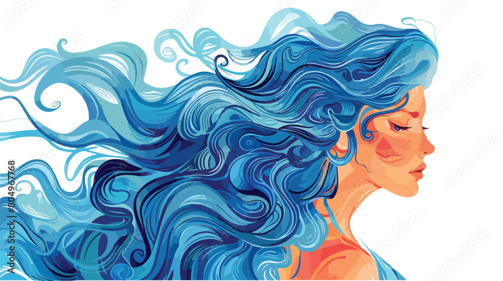 Woman with blue dress and collected hair Vector illustration