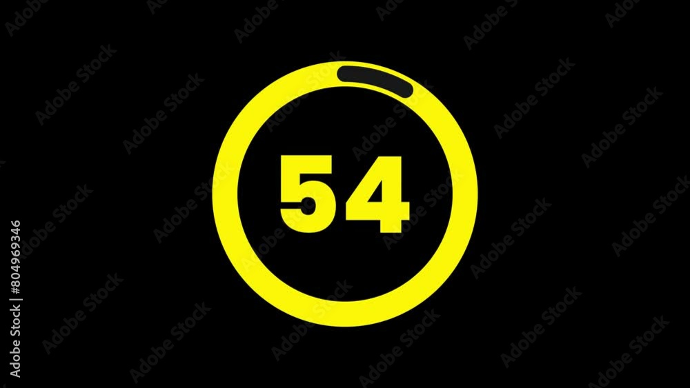 60 sec timer countdown animation, yellow flat stopwatch icon, 4k motion graphics.
