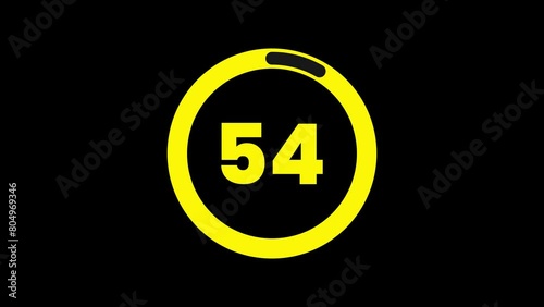 60 sec timer countdown animation, yellow flat stopwatch icon, 4k motion graphics.