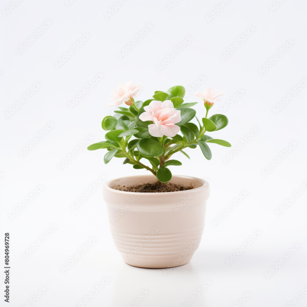 Elegant flowering succulent in a ceramic pot isolated on a white backdrop