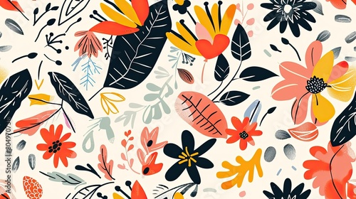 seamless pattern of whimsical flower backgrounds illustrations