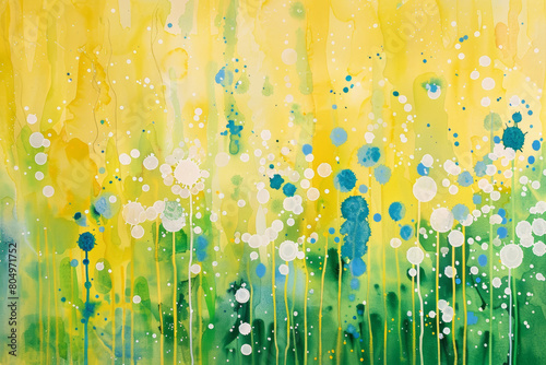 Watercolor Painting with Yellow Base and White Dots
