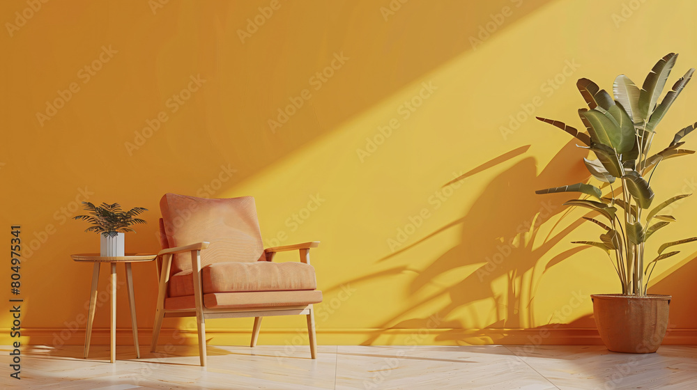 Stylish chair near color wall in room