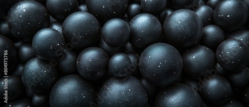 Black Balls Of Various Sizes.  Illustration On The Theme Of Backgrounds, Textures And Objects. Generative AI	
 photo