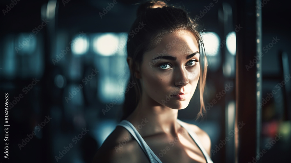 Fitness girl with a beautiful smile posing in the gym Fitness girl with a beautiful smile posing in the gym