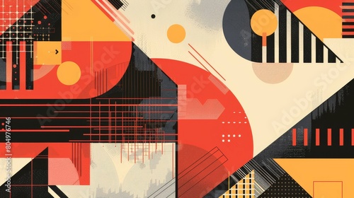 Abstract geometric shapes and patterns in a bold color scheme