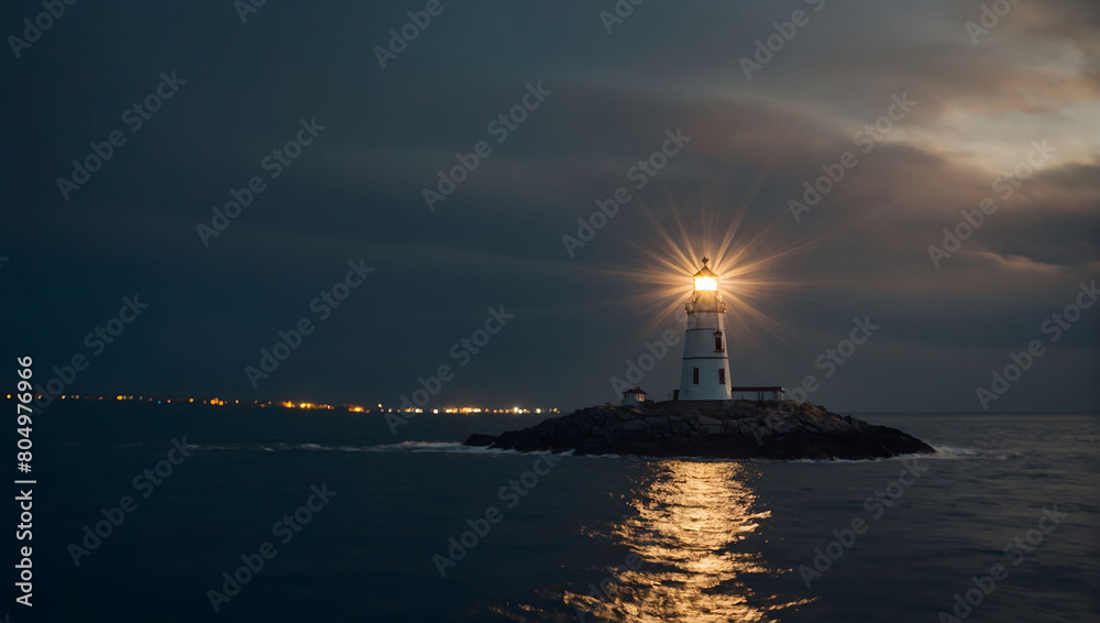Beacon of Leadership, A lighthouse casts its guiding light over dark waters, symbolizing the candidate's ability to navigate and lead with expertise.