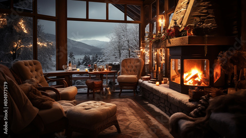 Modern wooden cottage alpine house interior latest autumn photo