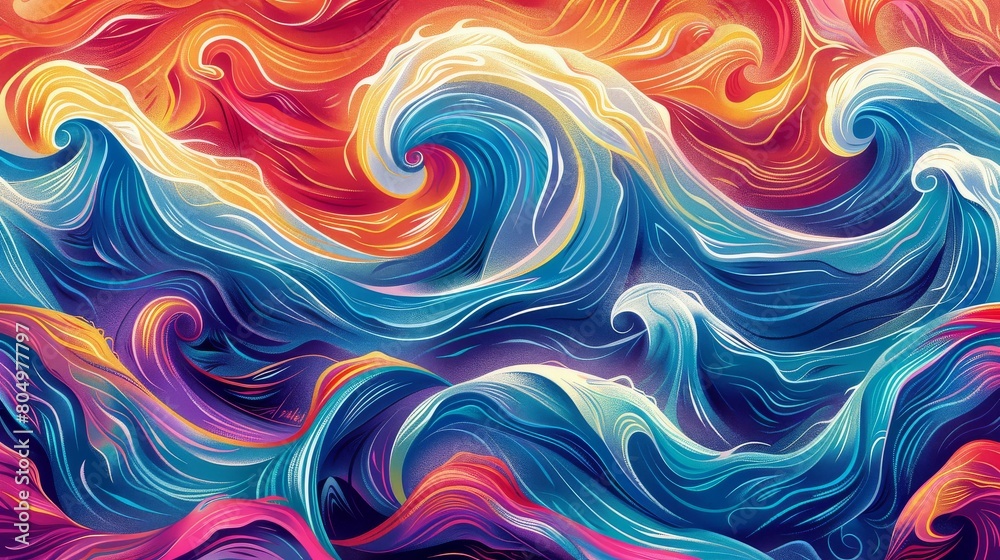 Obraz premium Colorful swirls intertwine in a mesmerizing dance of digital waves