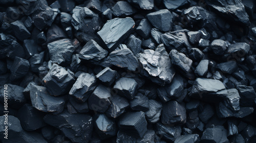 Coal mining or energy source, environment protection. Industrial coals, volcanic rock, natural resource deposits, raw materials, geological mineralogy, mining industry photo