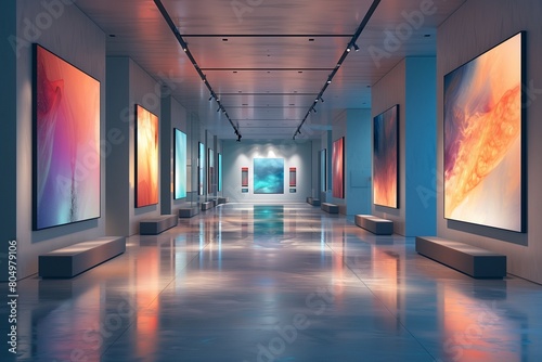 A serene and spacious gallery space dedicated to contemporary digital art