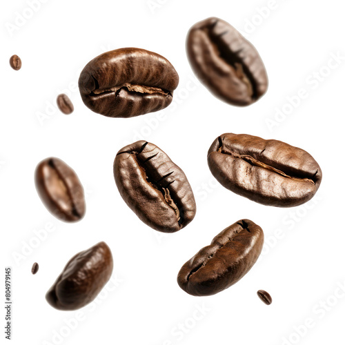 floating coffee beans isolate on transparency background PNG