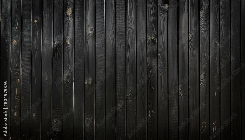 Obsidian Grain: Detailed Close-Up of Dark Black Wooden Fence Texture