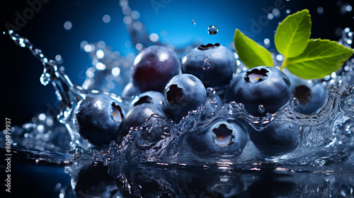 Blueberries splashing in water