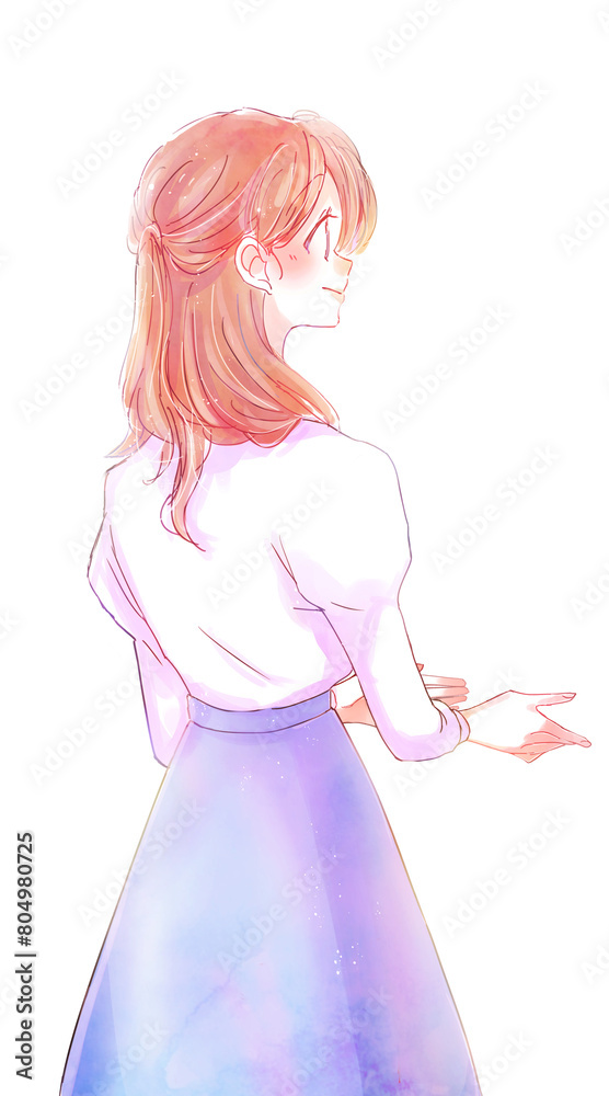 両手を差し出す爽やかな女性　笑顔