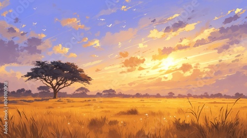 Art illustration landscape savanna african