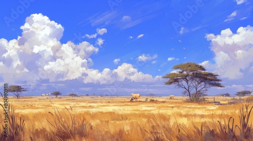 Art illustration landscape savanna african photo