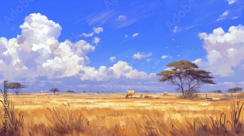 Art illustration landscape savanna african