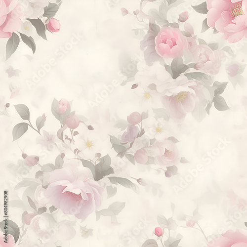 pink background with roses, floral print, Continuous in four directions