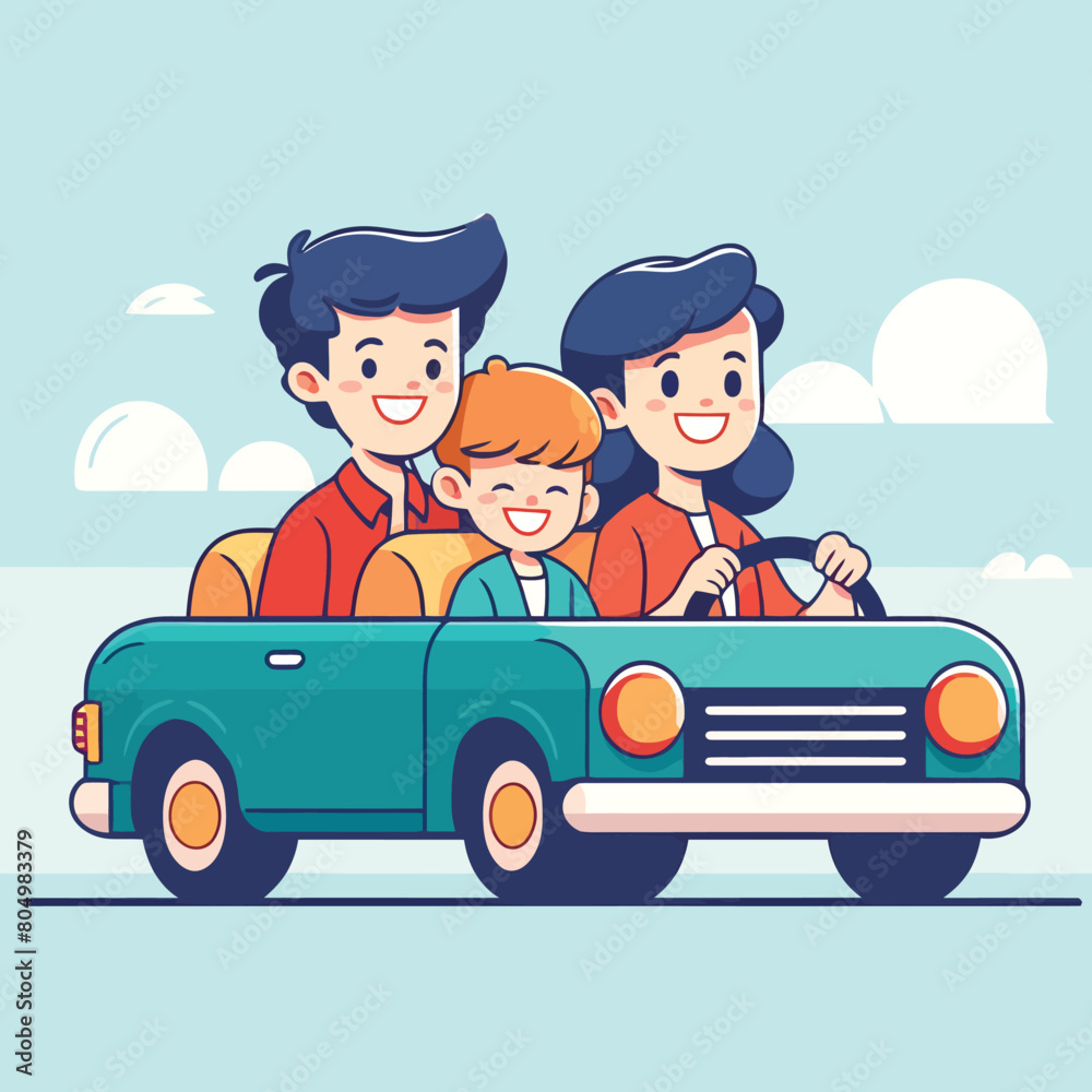 illustration of a family consisting of a father, a mother, and a child riding in a car illustration of a family consisting of a father, a mother, and a child riding in a car