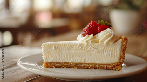 Sweet tasty cheesecake on table closeup