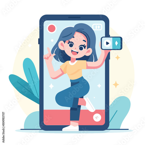 illustration of a woman posing for social media content with a smartphone