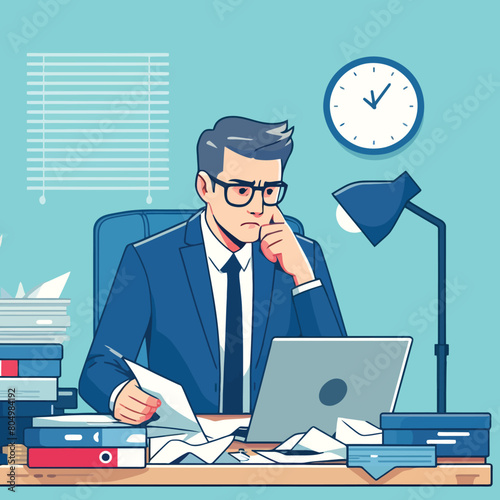 illustration of a businessman working under a deadline