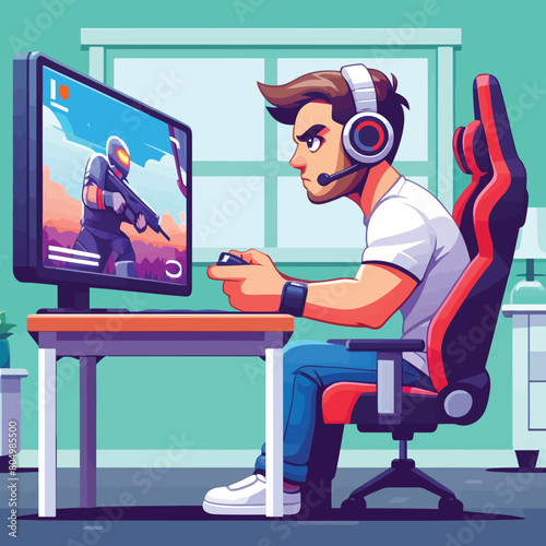 illustration of a man playing a sniper game on a computer