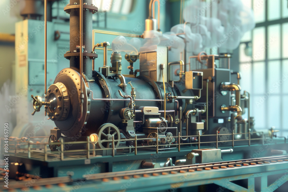 Fototapeta premium An animated sequence of a thermodynamic engine operating within a factory 