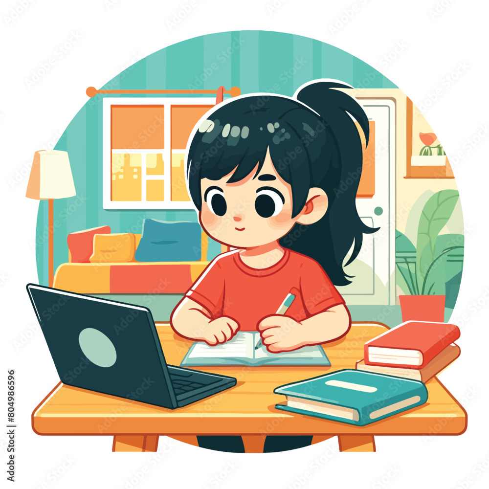 illustration of a child doing homework at home