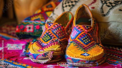 Closeup of a traditional homemade Moroccan babouche slippers