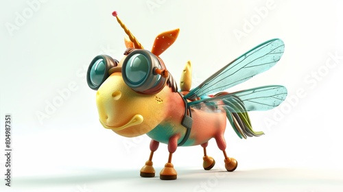 3d bee cartoon wearing sunglasses on a white background