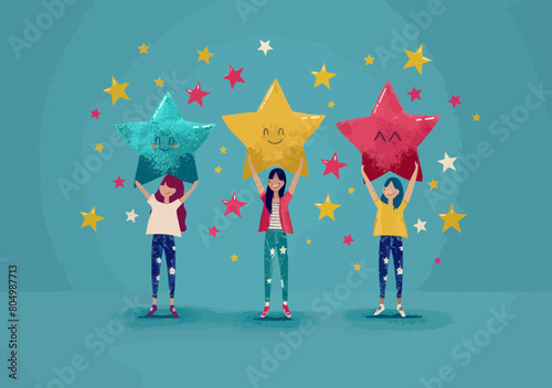 Engaged Employees for Business Success: Minimalist Vector of Motivated Staff with Stars, Representing Commitment, Productivity, and Recognition