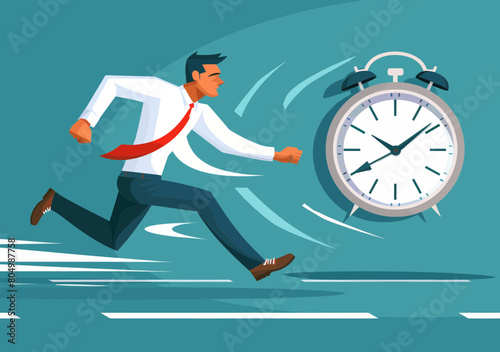 Hurried Businessman Running Against Time Urgency Deadline Office Late Work Anxiety Stress Minimalist Vector
