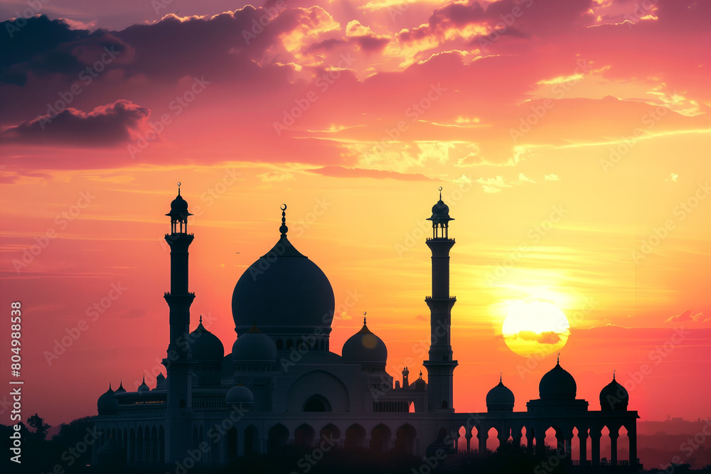 Mosques Dome on beautiful dark blue twilight sky. ai generativea