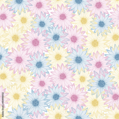 Chamomile colorful vector repeat pattern. Rudbeckia daisy blossom with