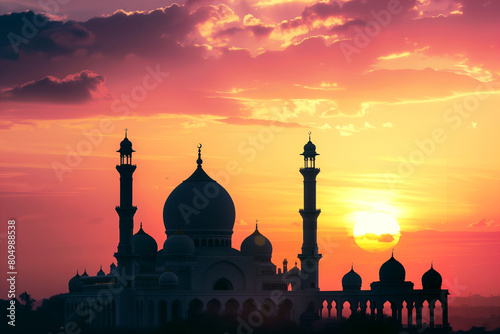 Mosques Dome on beautiful dark blue twilight sky. ai generativea