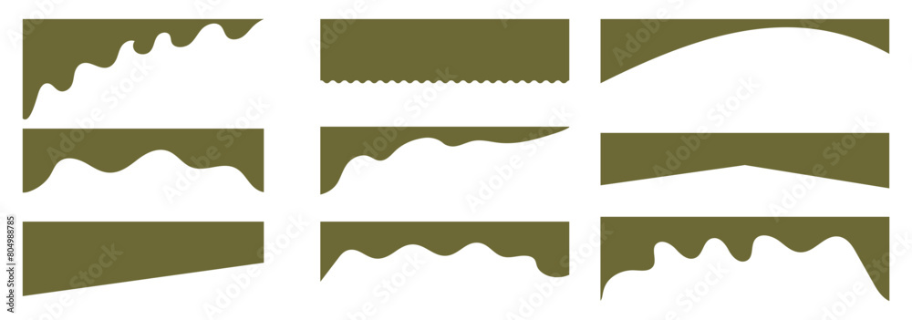 Set of abstract design separator header and border for website and app. Divider shapes top and bottom for web page. Different borders for website, banner, app, poster, white background .