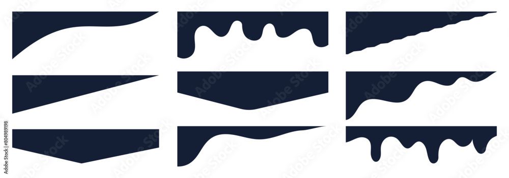 Set of abstract design separator header and border for website and app. Divider shapes top and bottom for web page. Different borders for website, banner, app, poster, white background . Set of abstract design separator header and border for website and app. Divider shapes top and bottom for web page. Different borders for website, banner, app, poster, white background .