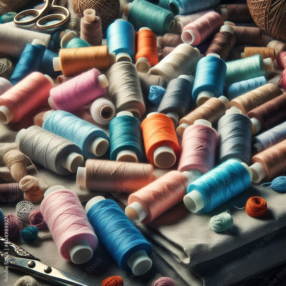 Threads in a tailor textile fabric background with colorful cotton threads of all colors. Threads in a tailor textile fabric background with colorful cotton threads of all colors.