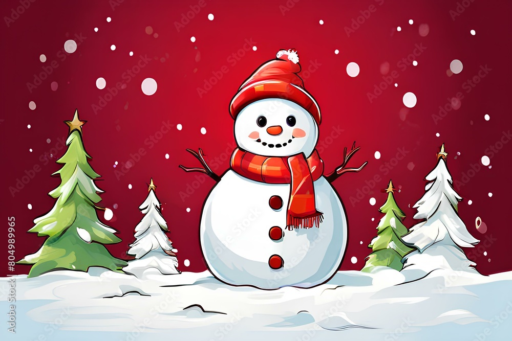 Snowman poster for Merry Christmas and Happy New Year with copy space.