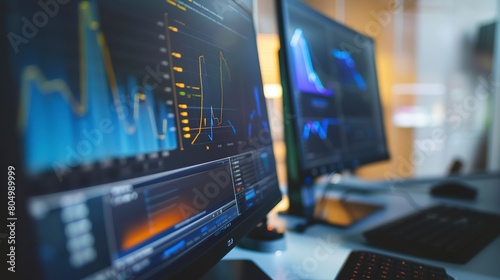 Wallpaper Mural Close-up of a screen display during electronic device calibration, detailed readings, ambient office light. Torontodigital.ca