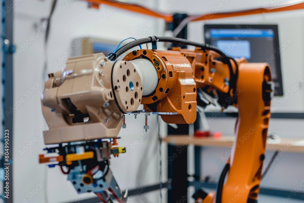 An industrial robot arm picking parts, showcasing the role of automation in enhancing efficiency and reducing human toil An industrial robot arm picking parts, showcasing the role of automation in enhancing efficiency and reducing human toil